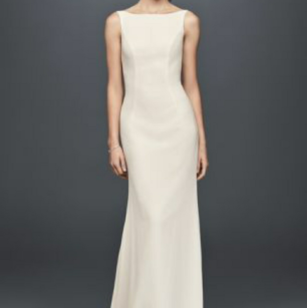 David's Bridal High Neck Crepe Wedding Dress